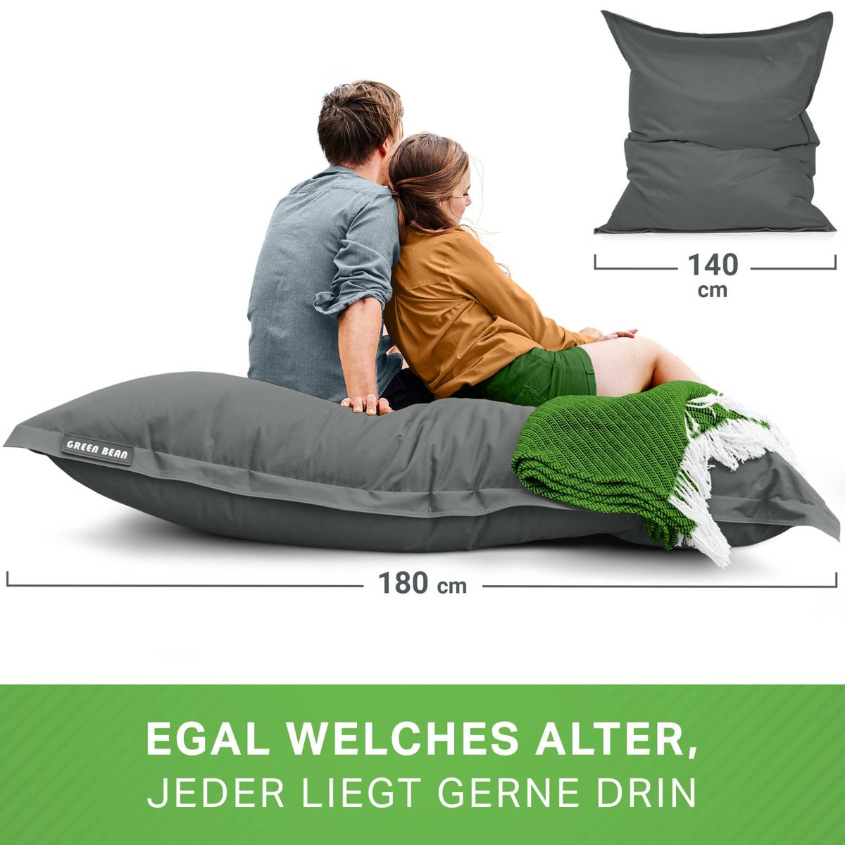 Green Bean Zitzak 120x160cm 270 liter Kinderen & Volwassenen Zitzak EPS-korrelvulling Grote Zitzak Grote Buitenligstoel Kussen Wasbaar Weerbestendig Ligstoel Zitkussen Vloerkussen Grijs