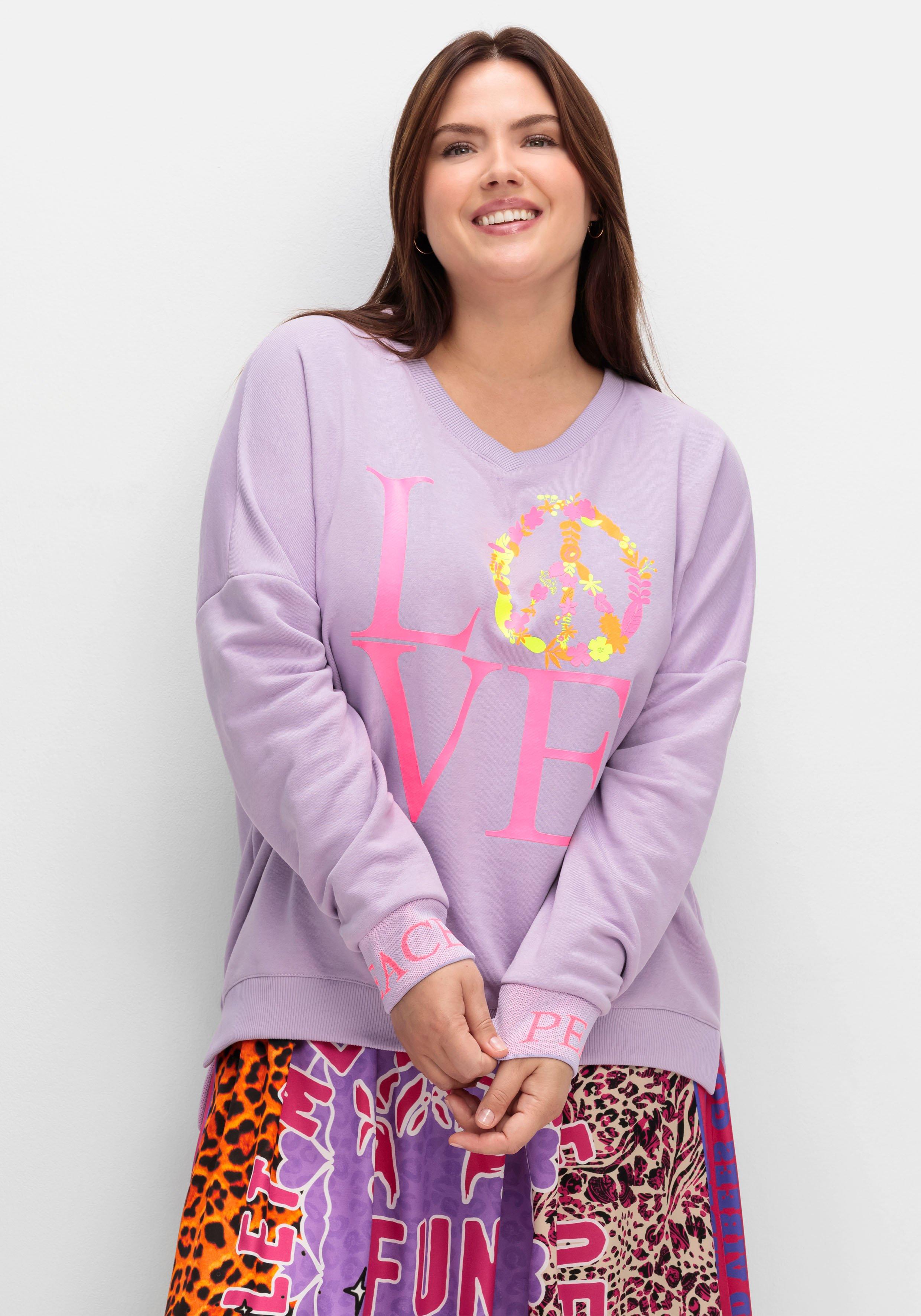 Sweatshirt mit Neonprint und V-Ausschnitt
