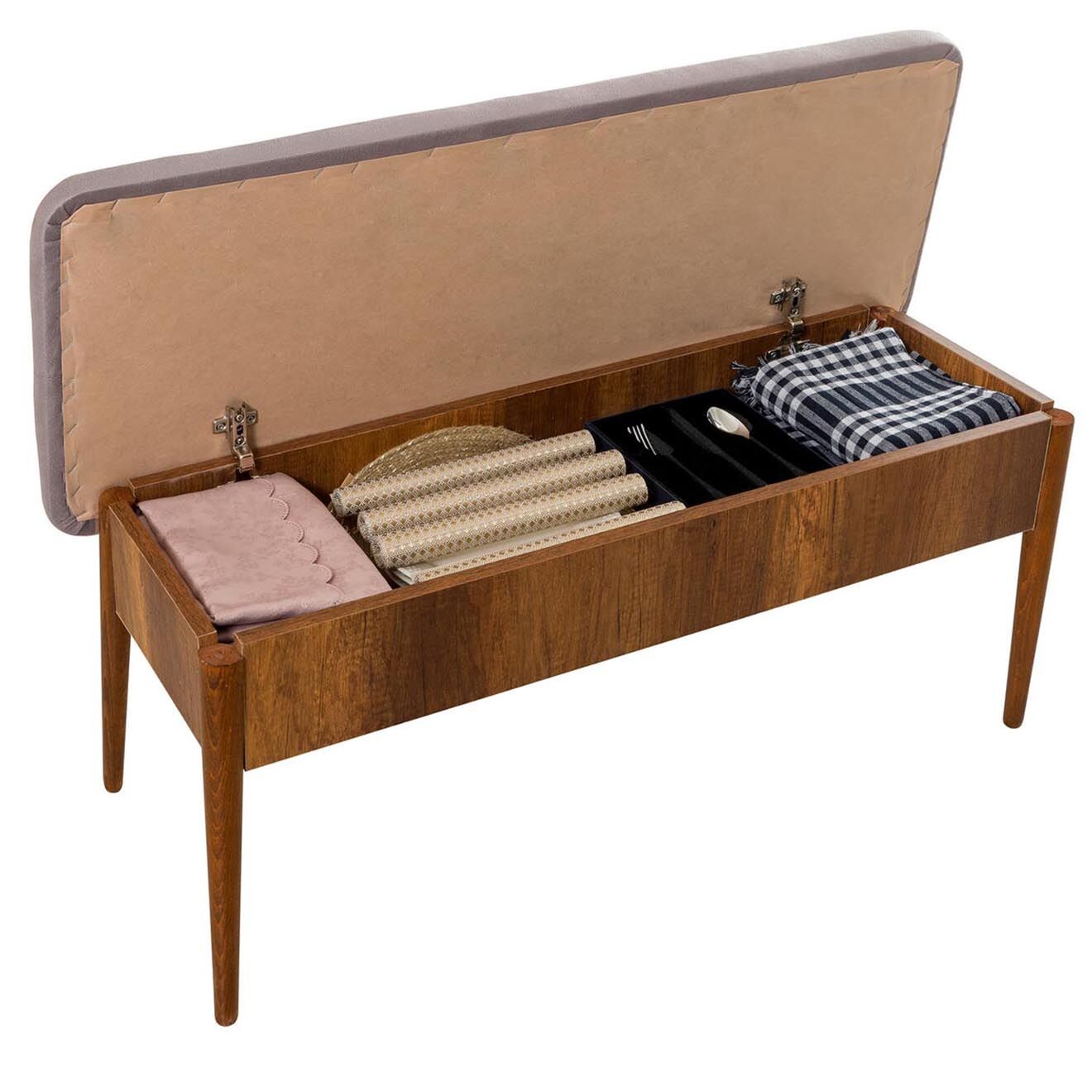 Wooden Art Ensemble Table + 2 Chaises + 1 Banc Vina beige/gris