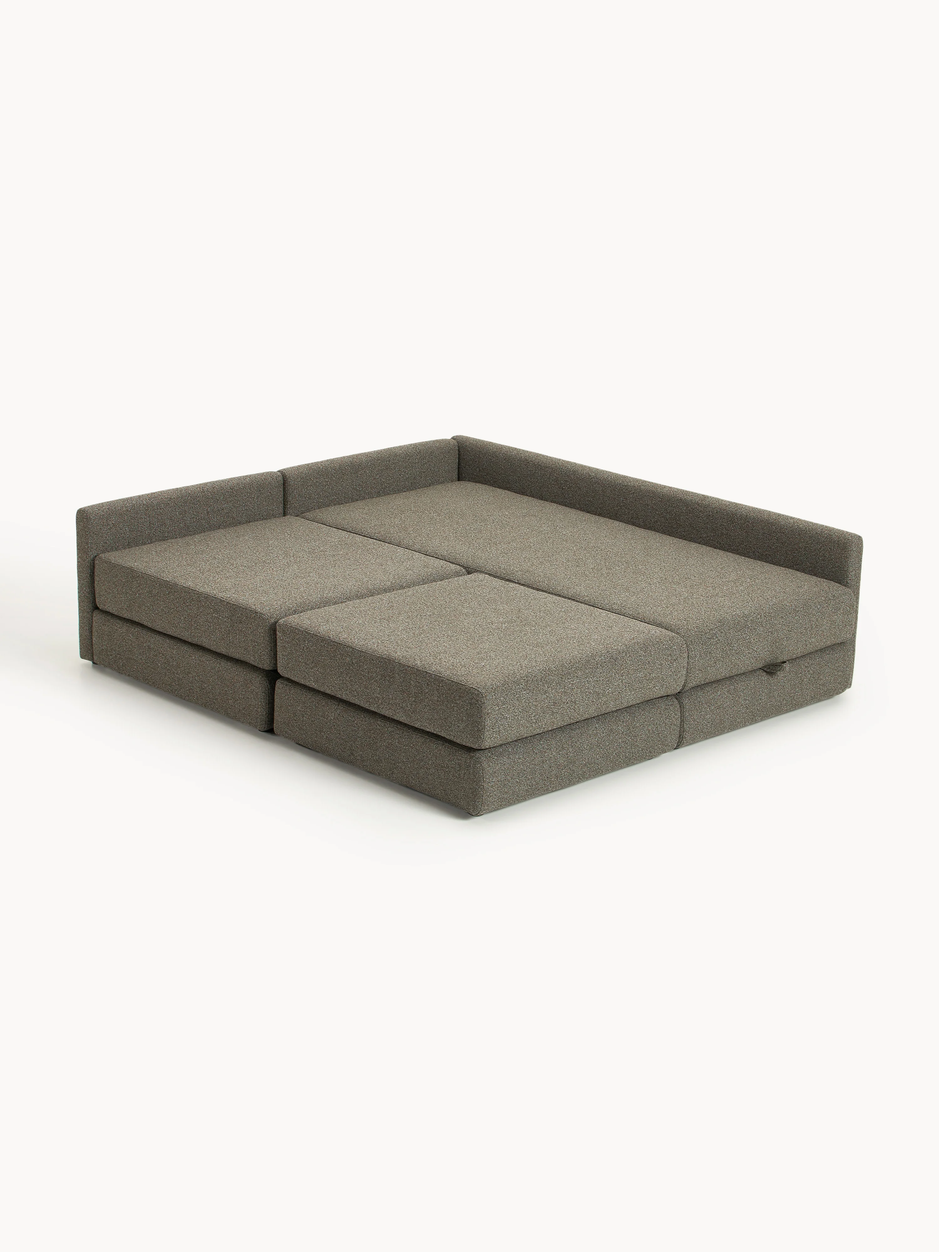 Bouclé hoekbankbed Ladina met opbergruimte