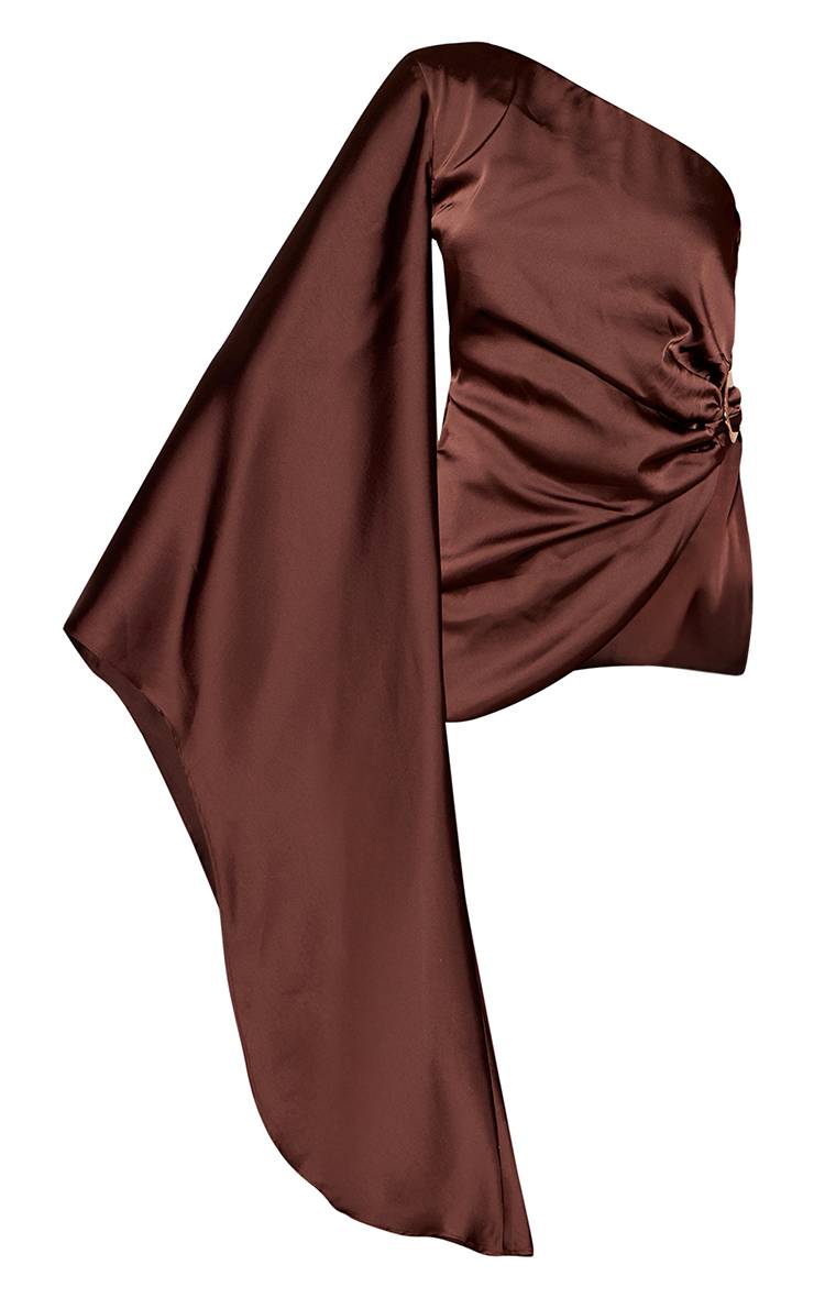 Marron Foncé Top En Satin À Manche Unique Avec Détail De Finition