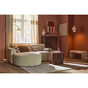 Hoekbank Loulou natural stof met ronde verlenging links