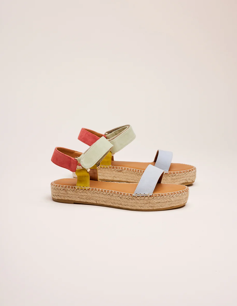 Espadrilles Flore - Suède corail ciel jaune