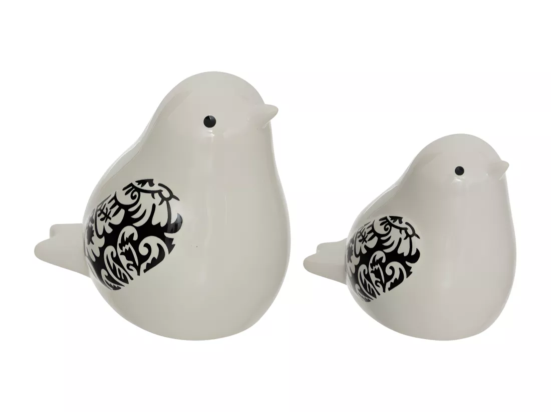 Lot de 2 Oiseaux en céramique Blanc et Noir