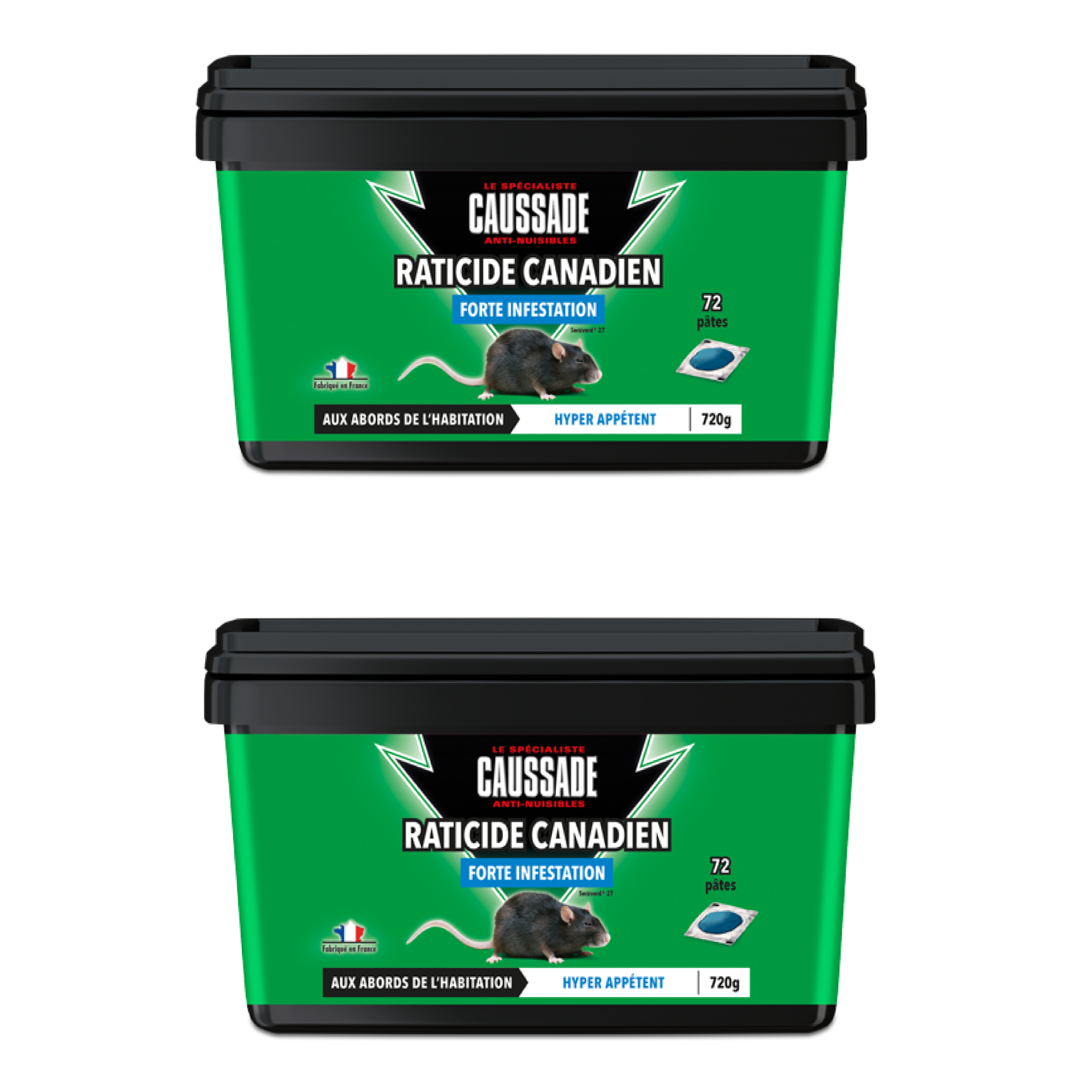 Anti rats lot de 2 boîtes raticide canadien pat'appât fortes infestati
