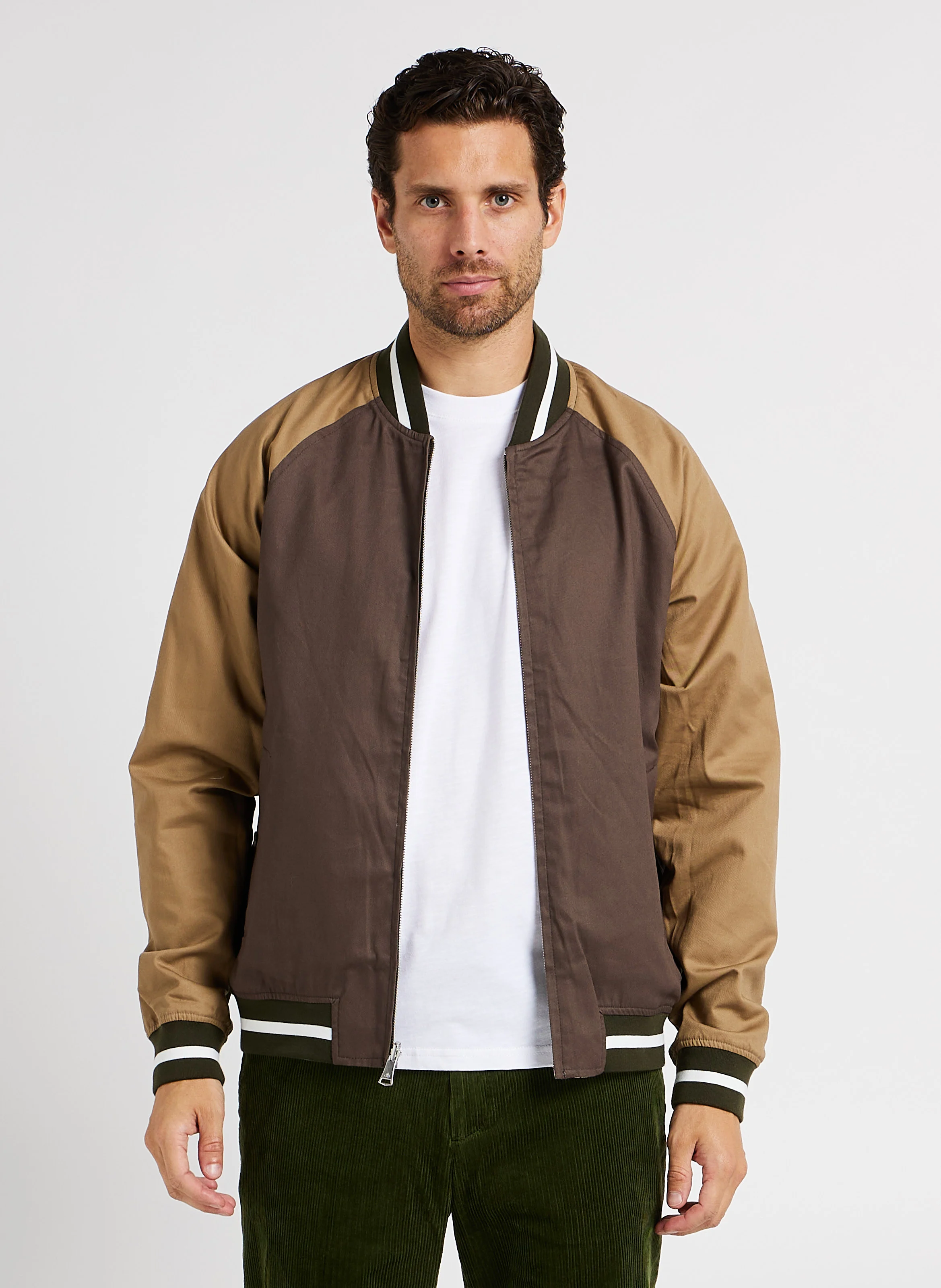 Blouson col rond à imprimé léopard réversible | Kaki