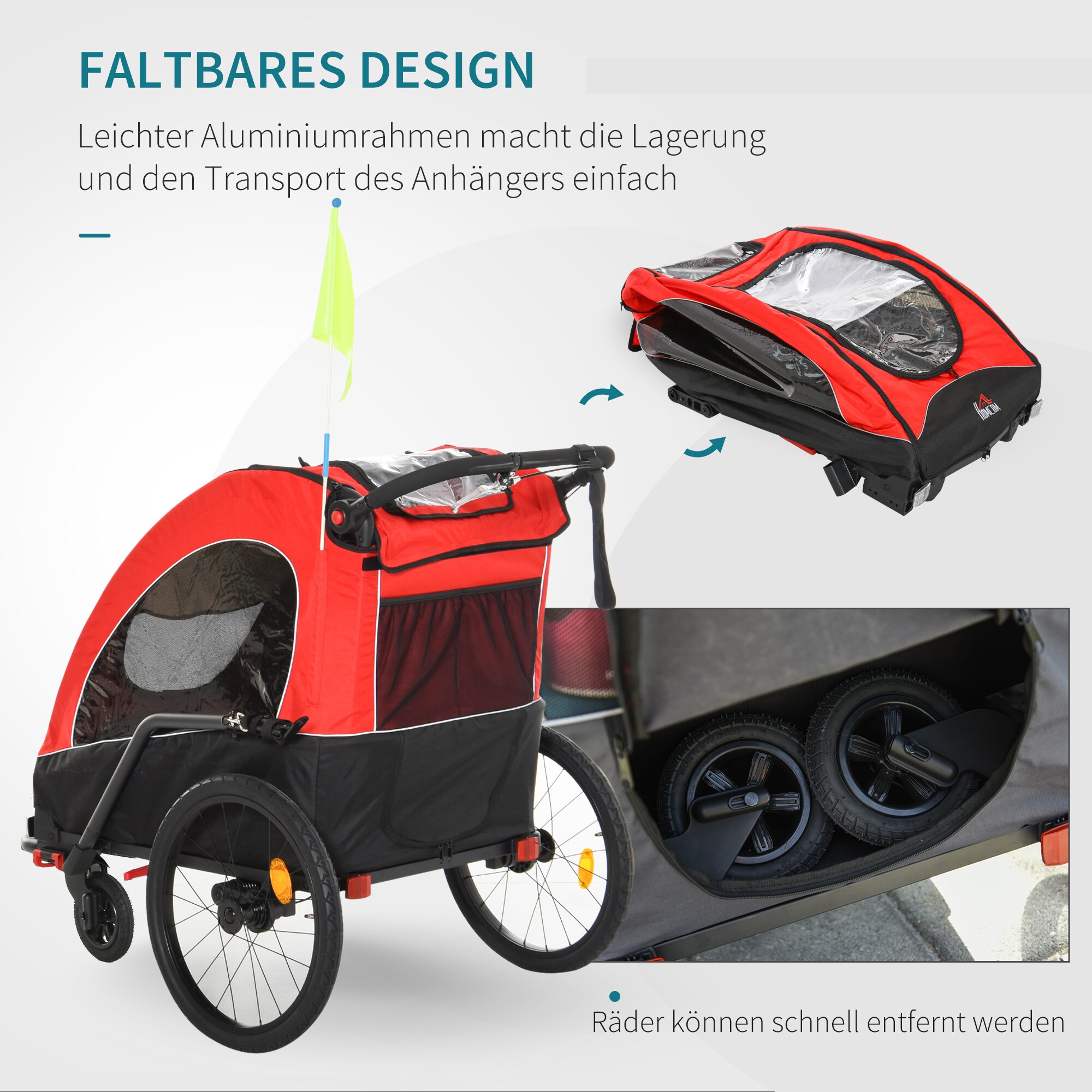 HOMCOM 2 in 1 Fahrradanhänger für 2 Kinder 150 x 85 x 107 (LxBxH)