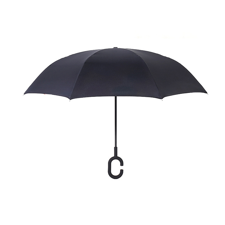 (Ø105cm) Umgekehrter Langgriff Regenschirm Fashion Reverse Schirm - Schwarz