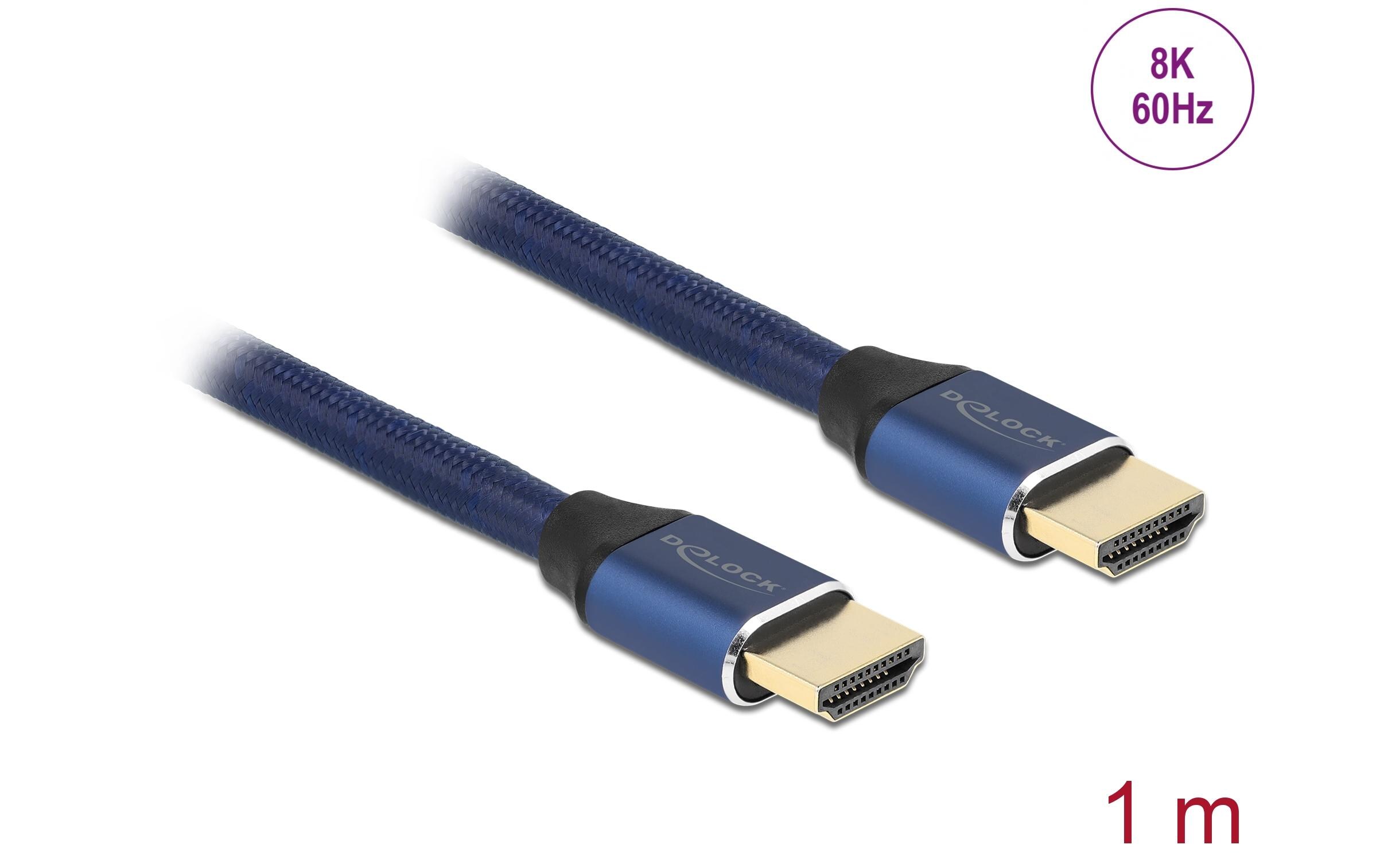 Kabel 8K 60Hz HDMI - HDMI, 1 m, BlauDelock Ultra High Speed HDMI Kabel 48 Gbps 8K 60 Hz blau 1 m zertifiziert