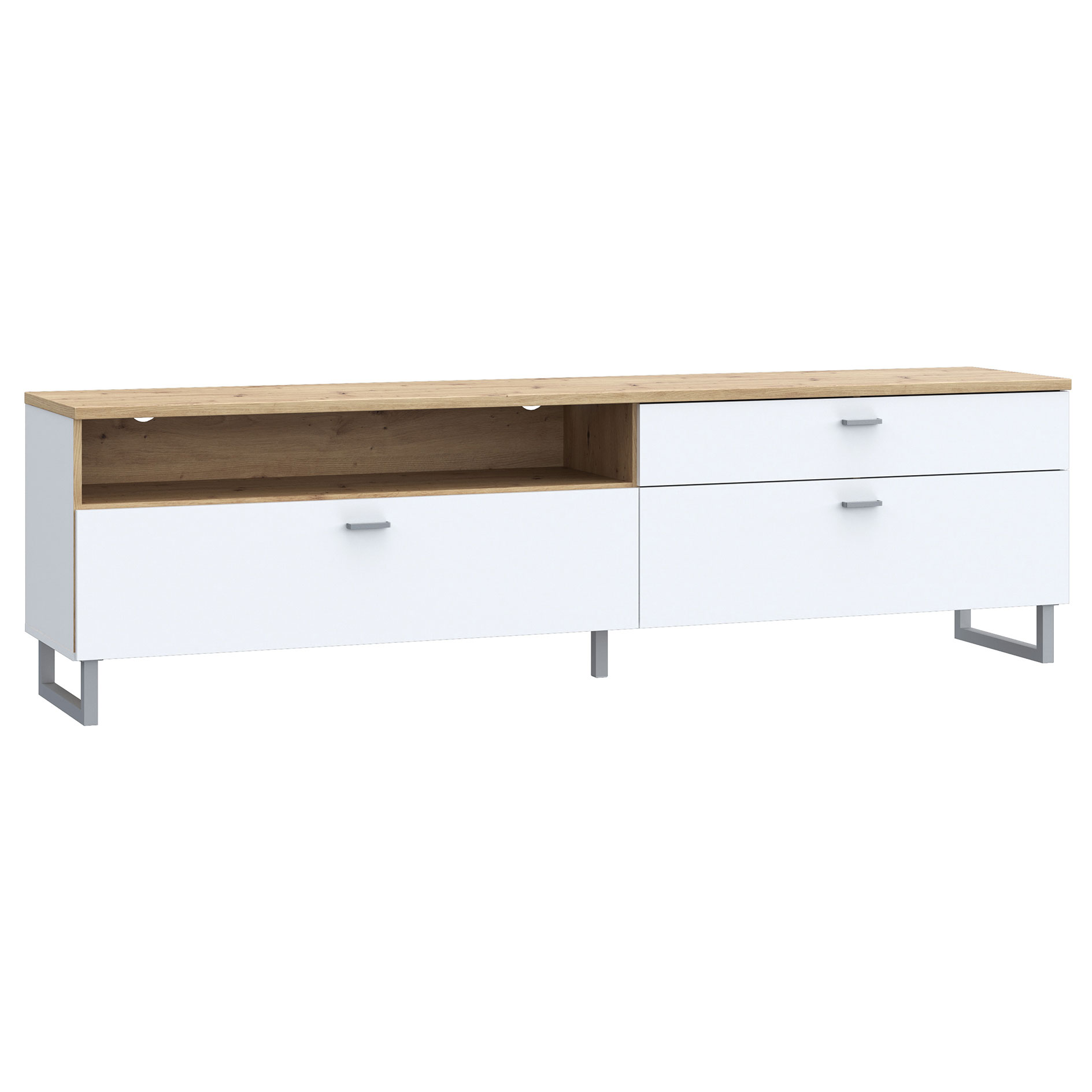 Lowboard - weiß - Artisan Eiche - 205 cm breit