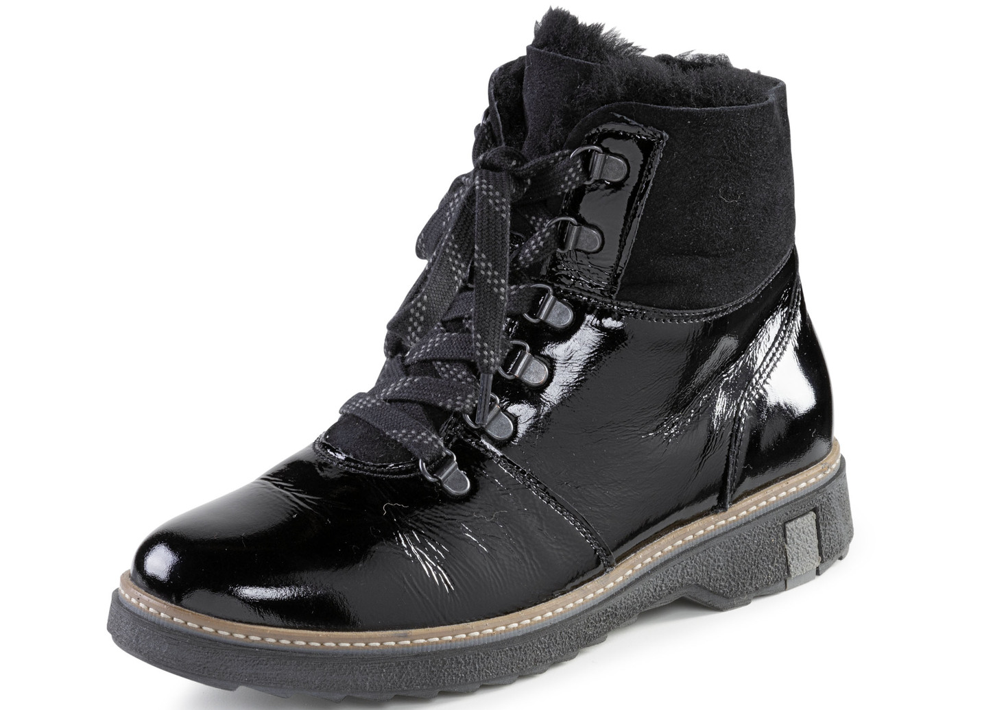 Waldläufer Schnür-Stiefelette mit kuscheligem Kragen aus Lammfell