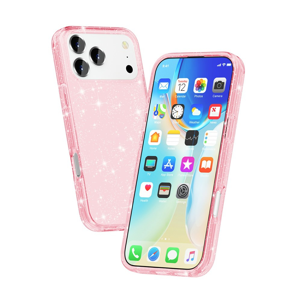 iPhone 17 Pro Hybrid Hardcase Schutzhülle im Glitzer Design - Pink / Transparent
