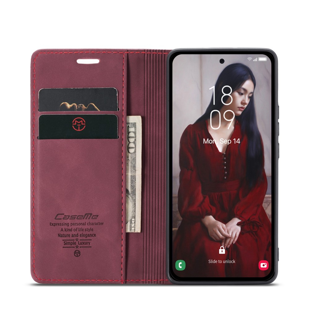 Samsung Galaxy A56 Leder Tasche Flip Wallet Etui mit Kartenfächern - Dunkelrot