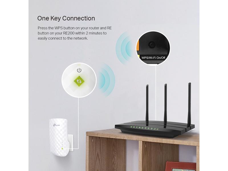 TP-Link WLAN-Repeater RE200 Erweitern Sie Ihr WLAN-Netzwerk, um schwer erreichbare Bereiche abzudecken