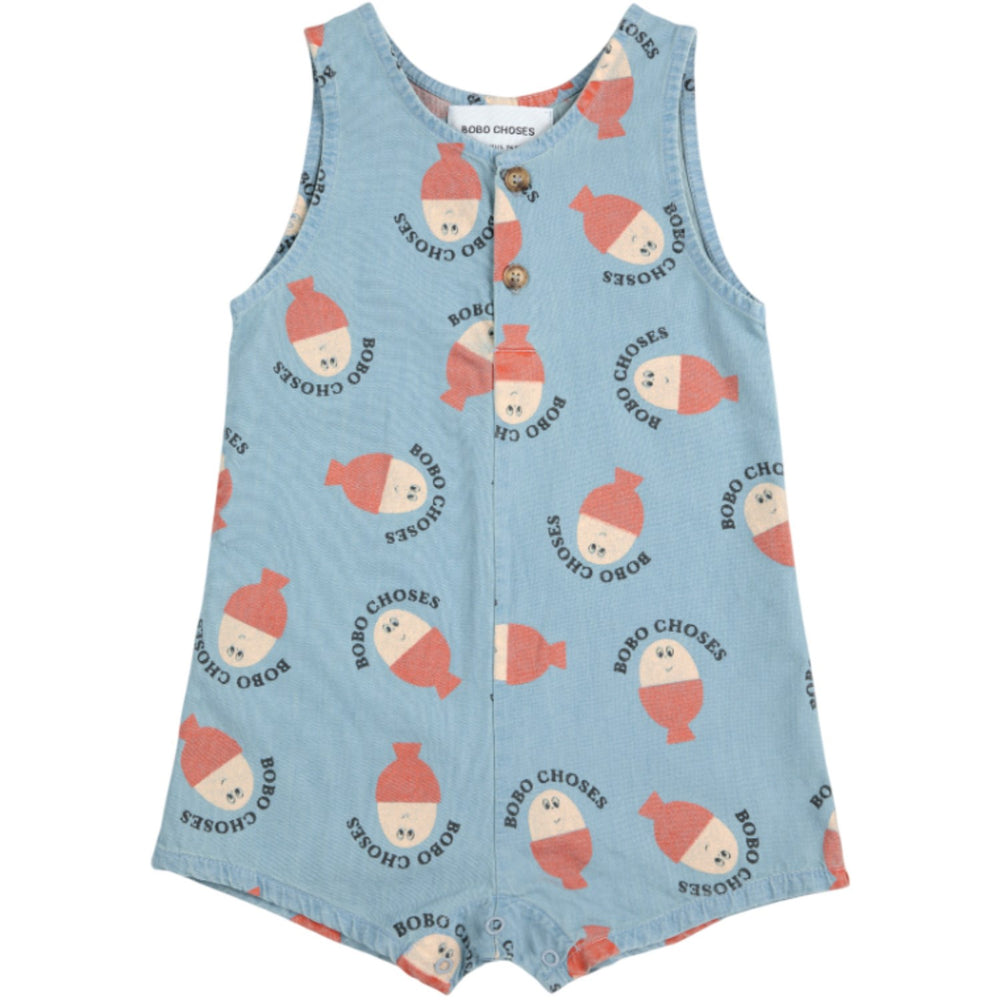 Køb Bobo Choses Lys Blue Morning Egg All Over Denim Playsuit