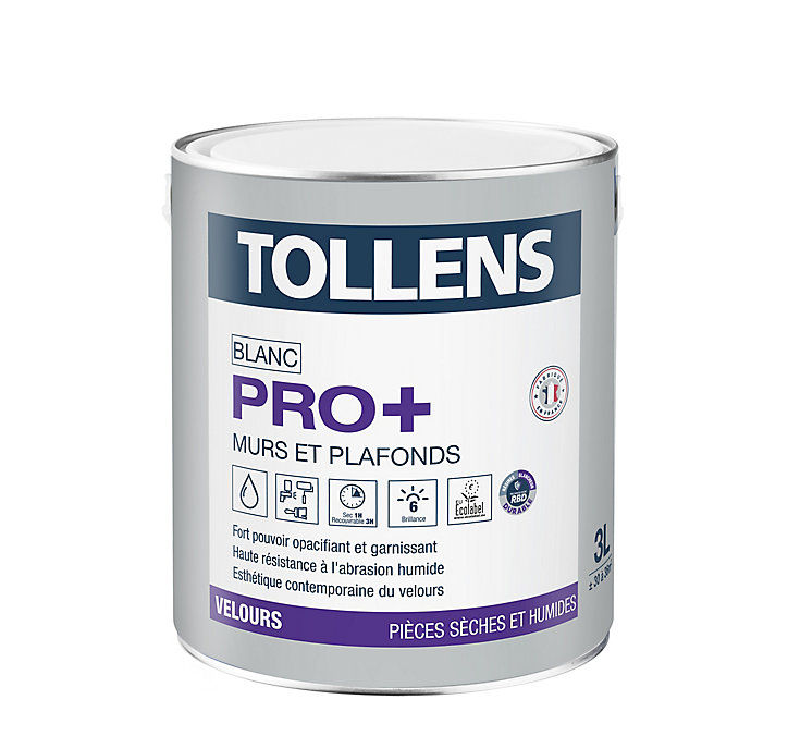Peinture murs et plafonds Tollens pro+ velours 3L
