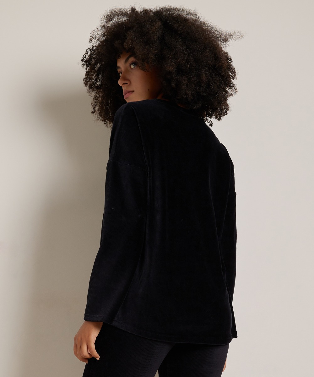 rib velvet top met ketting