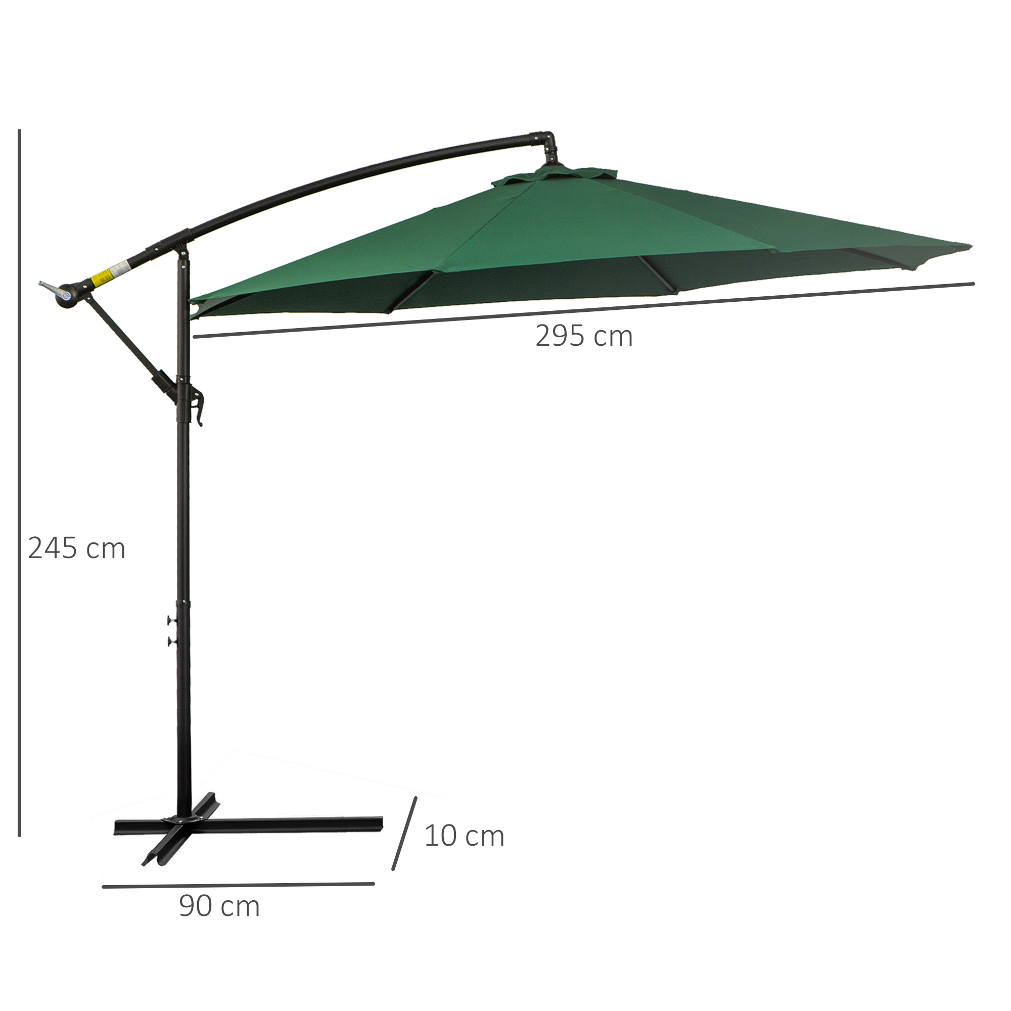 Guarda-sol de jardim Outsunny Ø300x250 cm, com inclinação excêntrica, manivela, base cruzada e suporte de aço, proteção solar para terraços externos, verde.