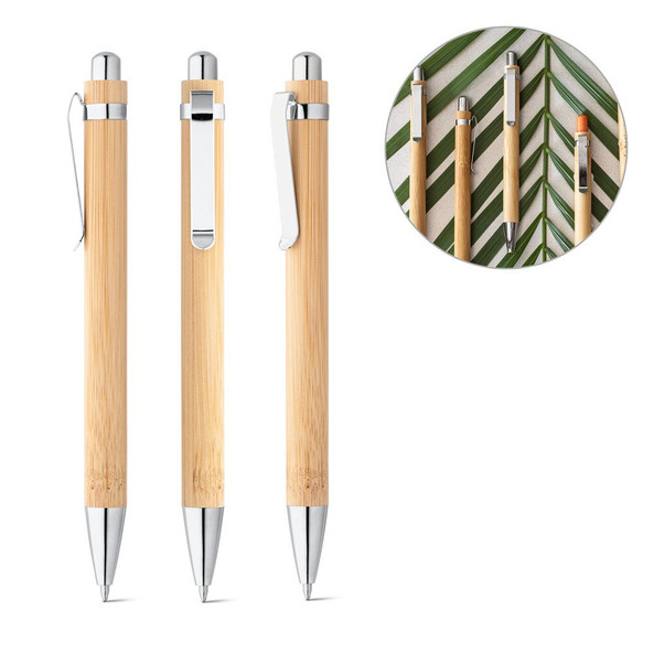hi!dea 81163 - Stylo en bambou avec clip en métal