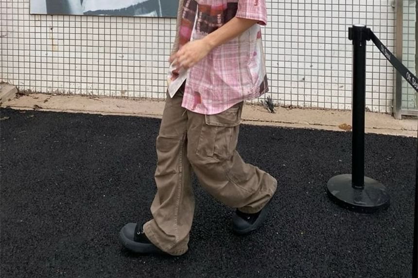 SeoulPop - Geruite print overhemd met korte mouwen en losse pasvorm