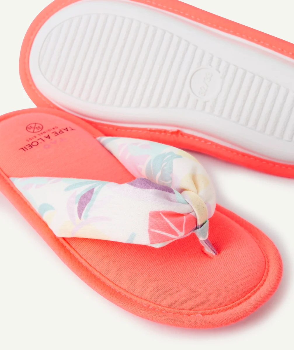 CHAUSSONS TONG FILLE ROSE FLUO AVEC IMPRIMÉ FEUILLAGE