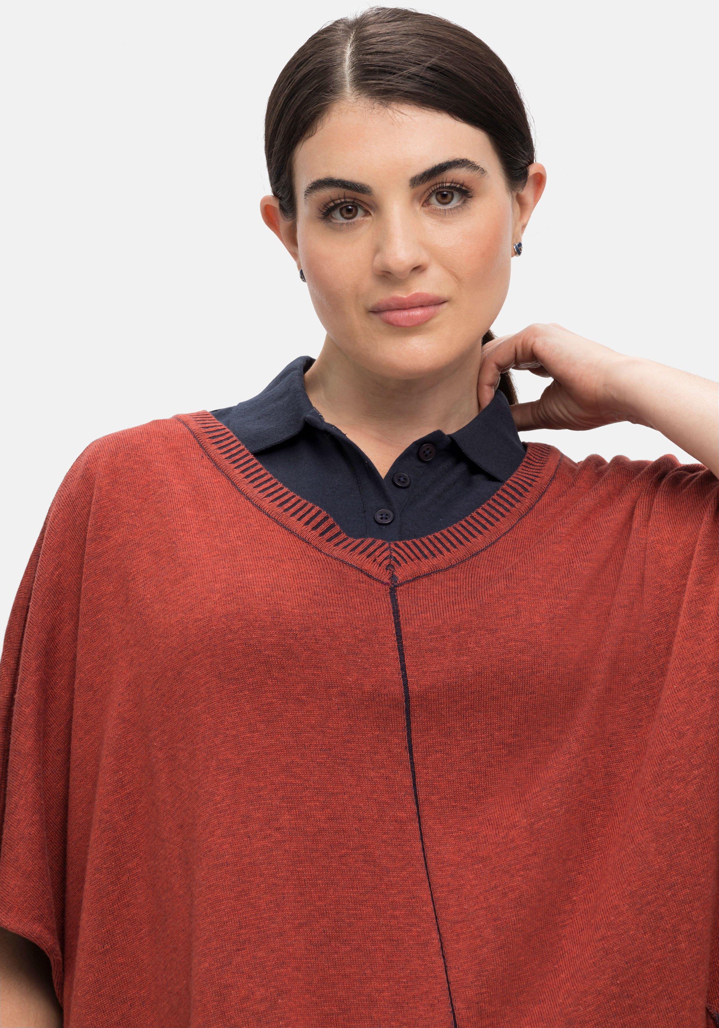 Kurzarmpullover mit V-Ausschnitt und Taschen