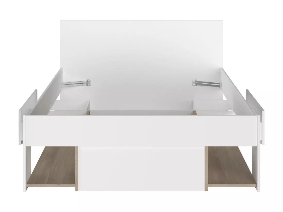 Lit 120 x 190/200 cm avec rangements - Blanc et naturel - KINSELIA