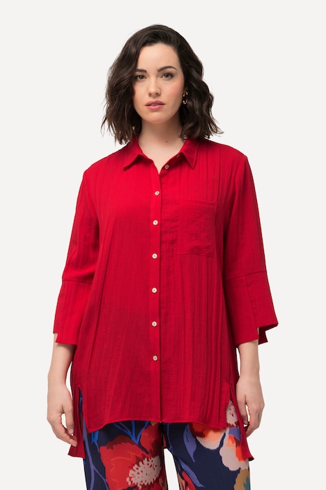 Hemdbluse, asymmetrische Manschetten, Hemdkragen, 3/4-Arm
