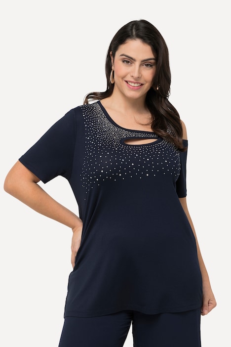 T-Shirt, Ziersteine, A-Linie, Cut-Outs, Halbarm
