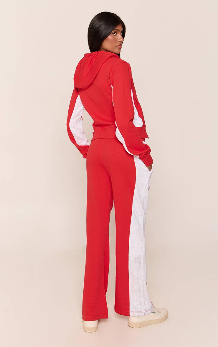 Rouge Jogging Évasé Taille Basse Ajusté À Panneaux Contrastés