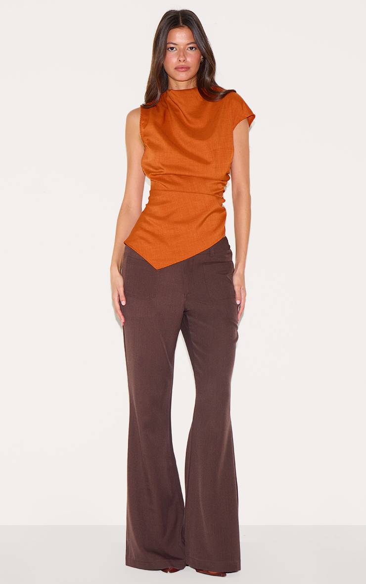 Rouille Haut Long Asymétrique Froncé En Tissu Tissé