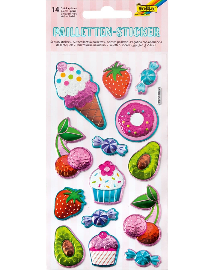 Pailletten-Sticker FOOD 14-teilig in bunt