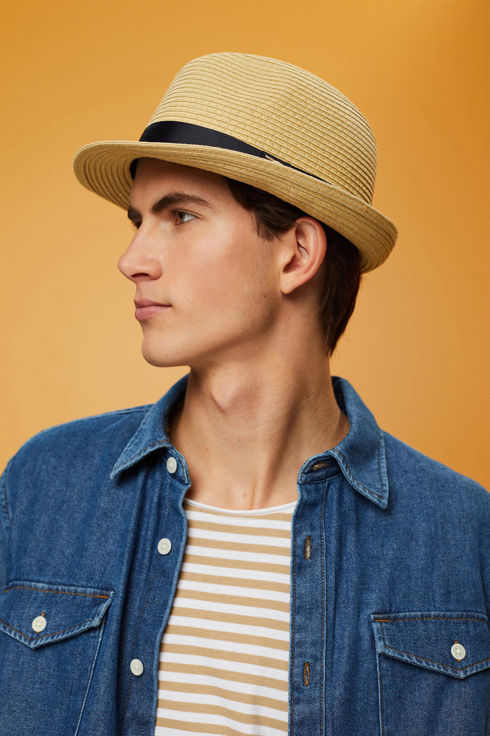 Chapeau de paille trilby à tour de chapeau tissé
