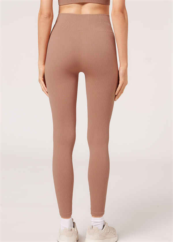 Leggings esportivas sem costura com textura canelada fina