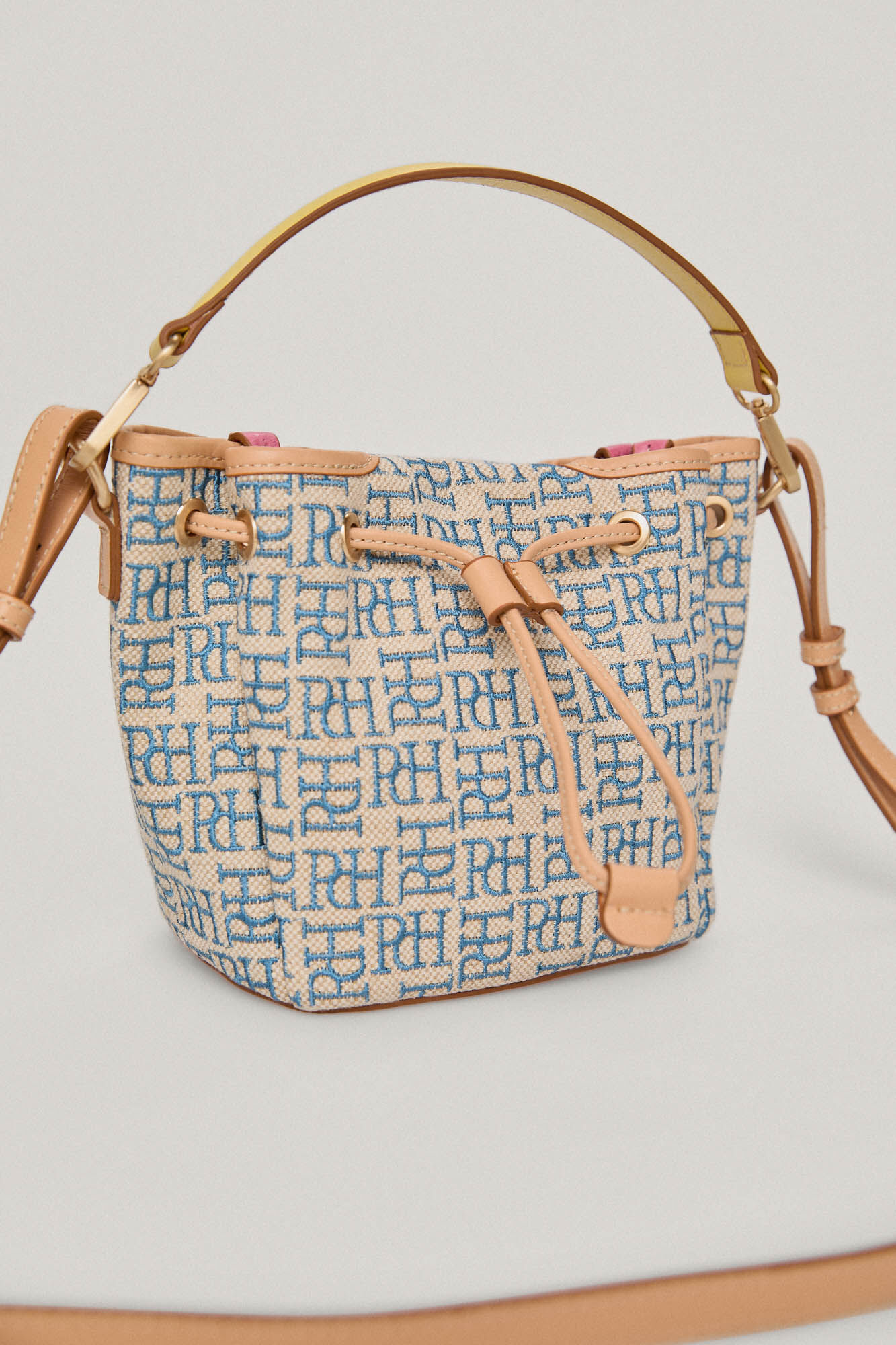 Bolsa tipo saco em couro com logo jacquard - Azul