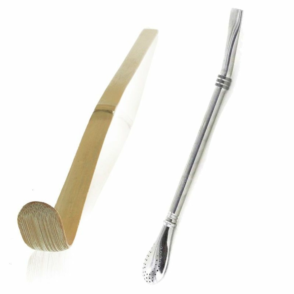 Cuillère à thé matcha chashaku + paille inox avec filtre