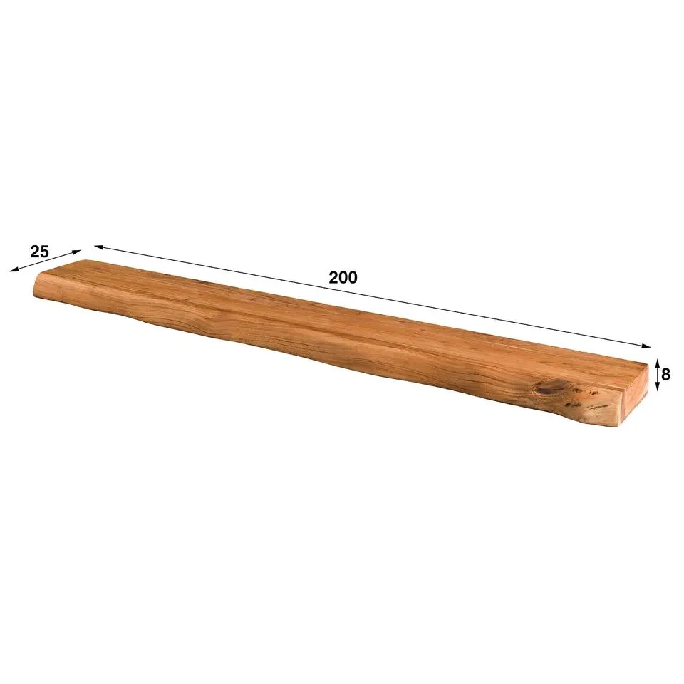 Wandplank Acaciahout 200cm - 200x25x8cm - Plank Tree