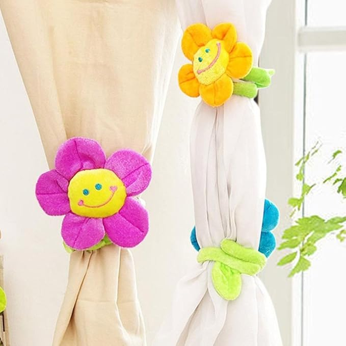 (10er Set) 30cm Plüsch Vorhang Raffhalter Binder Kinderzimmer Deko Biegbare Gardinenhalter - Blumen