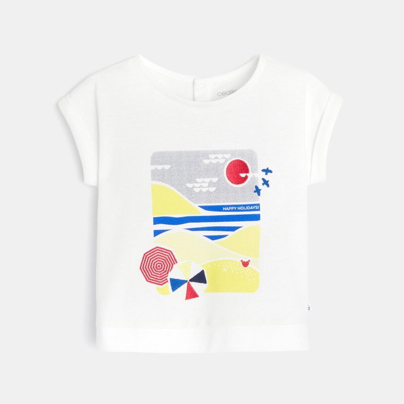 T-shirt piqué paysage vacances blanc bébé fille Blanc