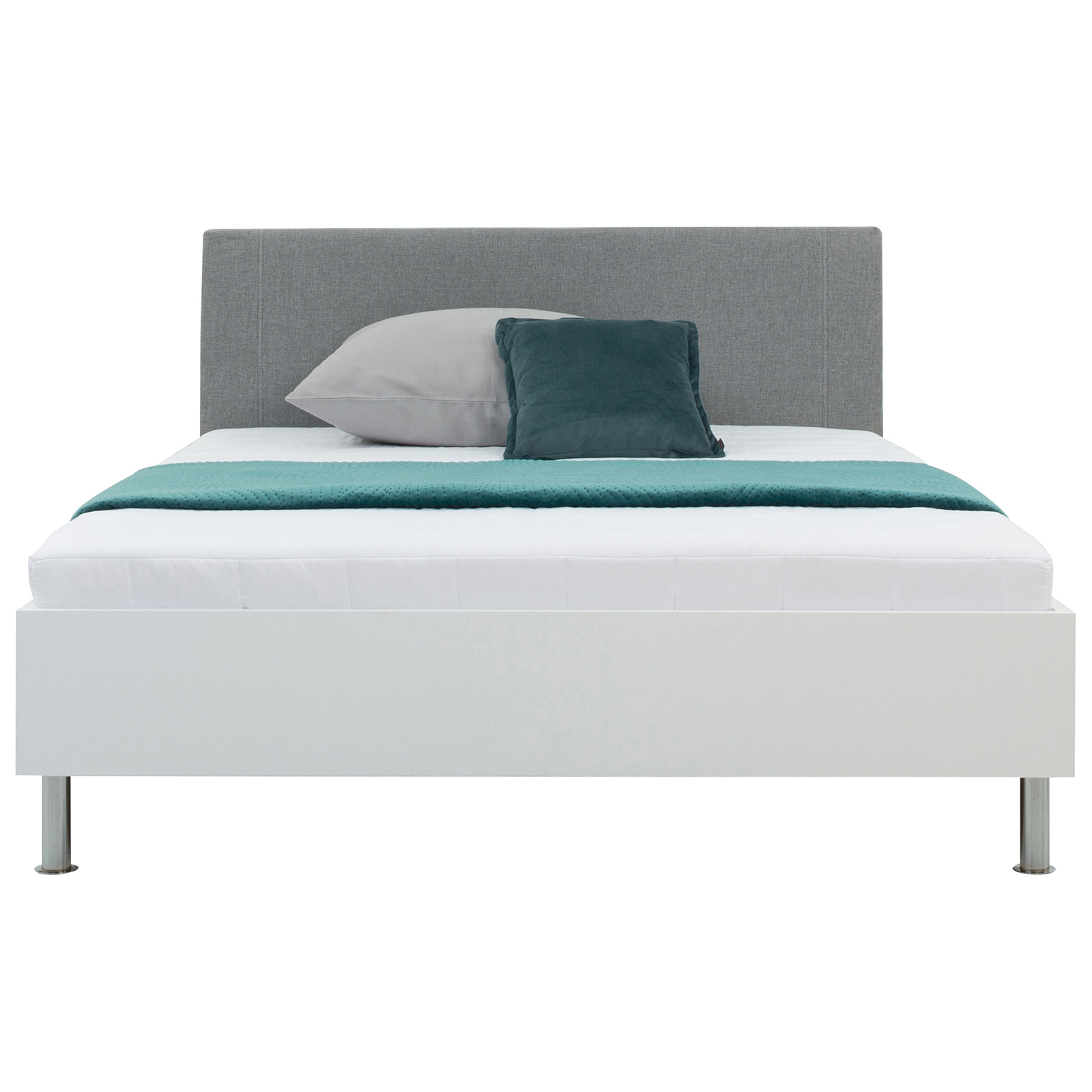 Bett - weiß-anthrazit - mit Matratze und Rollrost - 140x200 cm