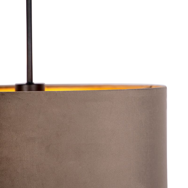 Hanglamp met velours kap taupe met goud 40 cm - Combi