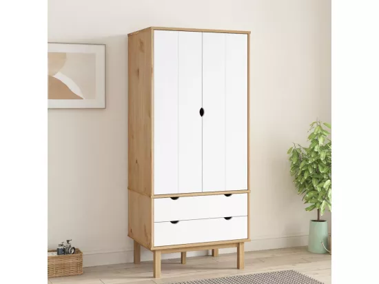 Garde-robe OTTA Marron et blanc 76,5x53x172 cm Bois massif pin