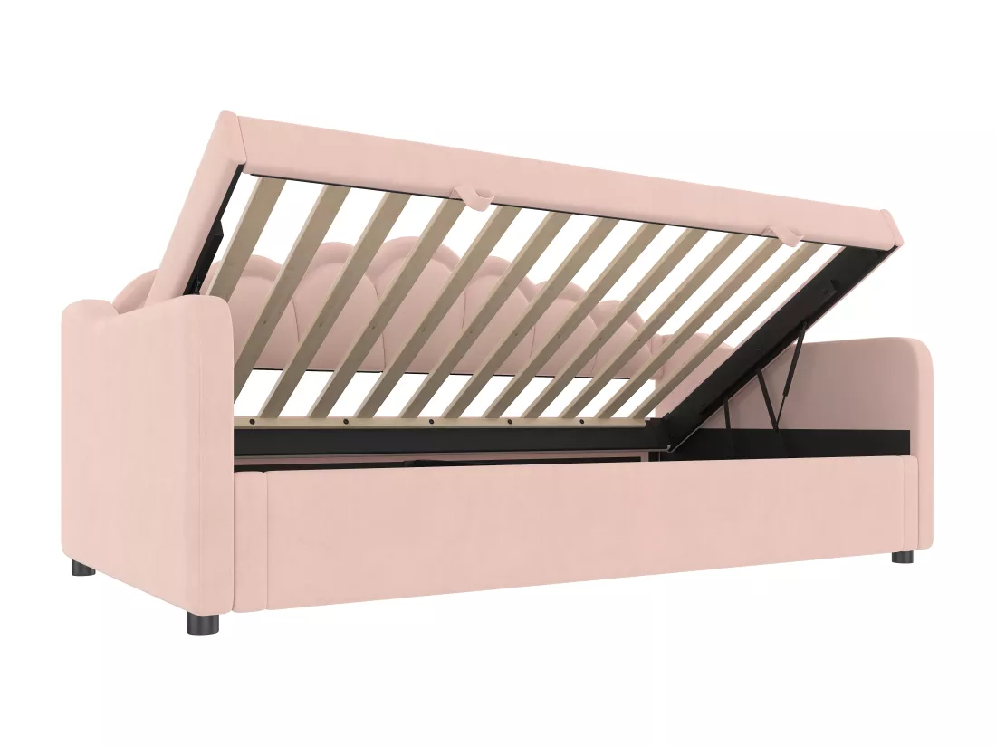Canapé-lit coffre 90x200cm - Lumière LED changeante de couleur - Velours - rose (sans matelas)