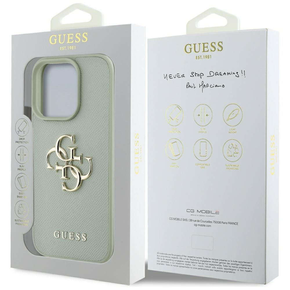 iPhone 16 Pro Max Leder Hardcase Hülle Grained 4G Big Metal Logo (GUHCP16XPGT4MBN) - Türkis