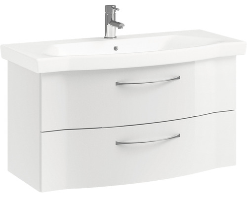 Badkamermeubelset serie 6005 Sprint BxD 97 x 48,1 cm, frontkleur wit hoogglans, 2-delige set met keramische wastafel