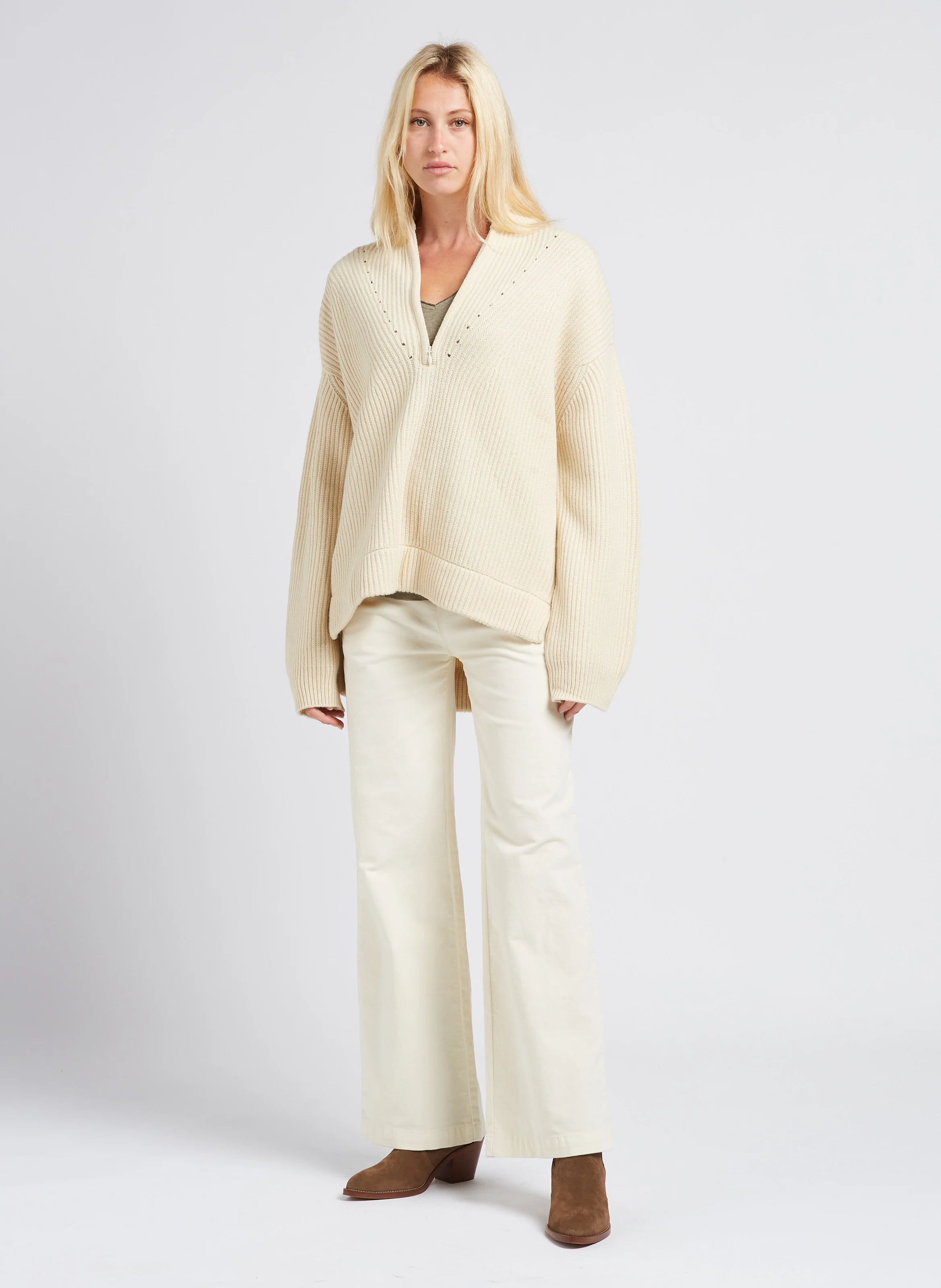 PULL ETOLE - Pull col montant zippé en laine mélangée | Blanc