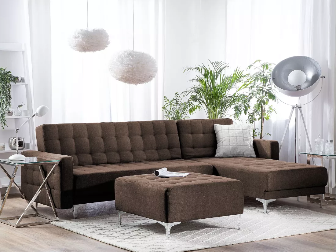 Canapé Angle à droite Convertible Tissu Marron Foncé Moderne Classique Aberdeen