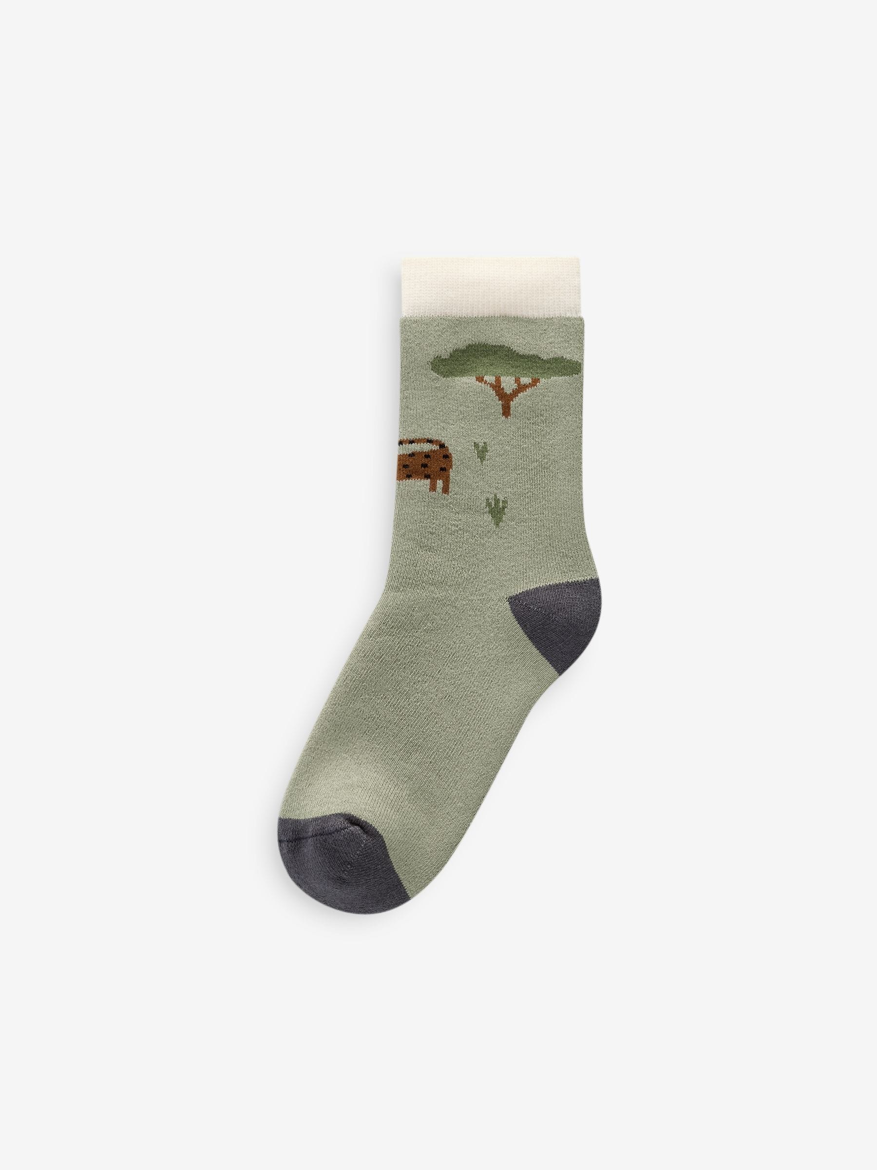 Safaridieren - Set van 5 Cosy Terry sokken met hoog katoengehalte