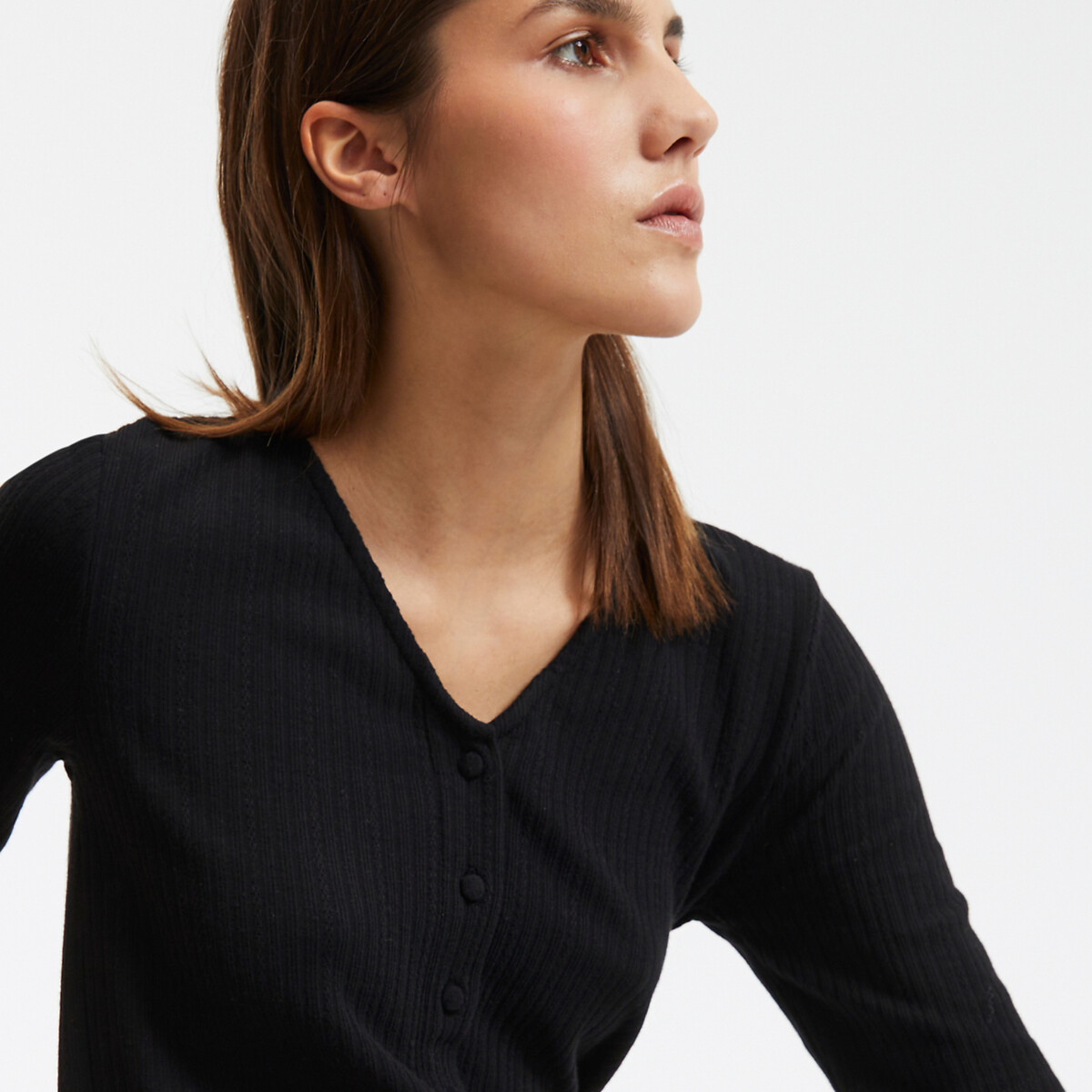 COLEÇÃO LA REDOUTE<br>Camiseta com decote em V, fechamento por botões e mangas curtas
