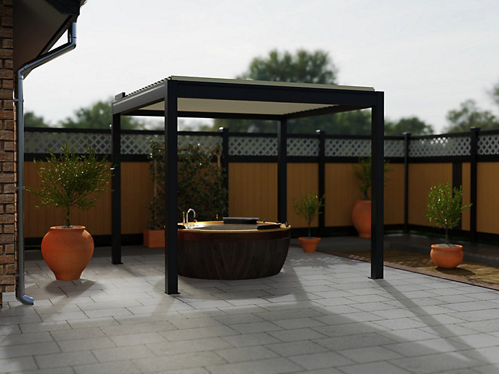 Pergola bioclimatique autoportante motorisée aluminium Oviedo gris 3 x 3 m